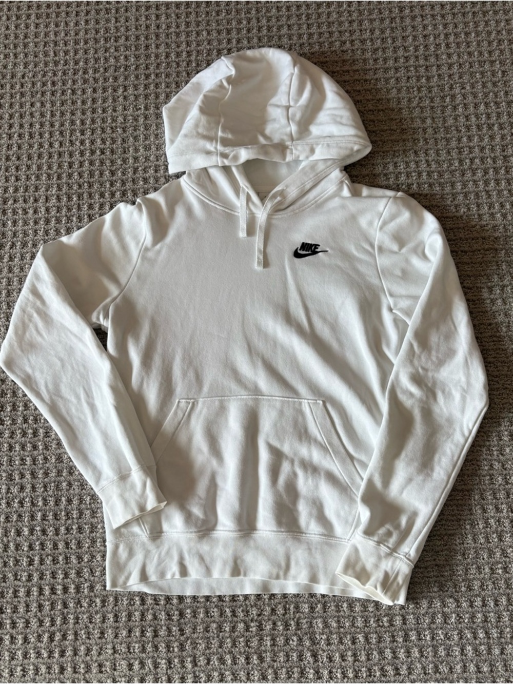 Nike White Hoodie with Black Swoosh Chest Logo